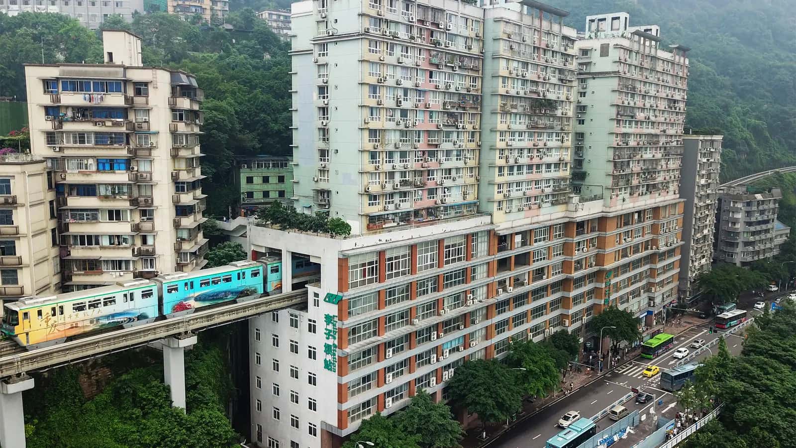 Monorail at Liziba Station in Chongqing.