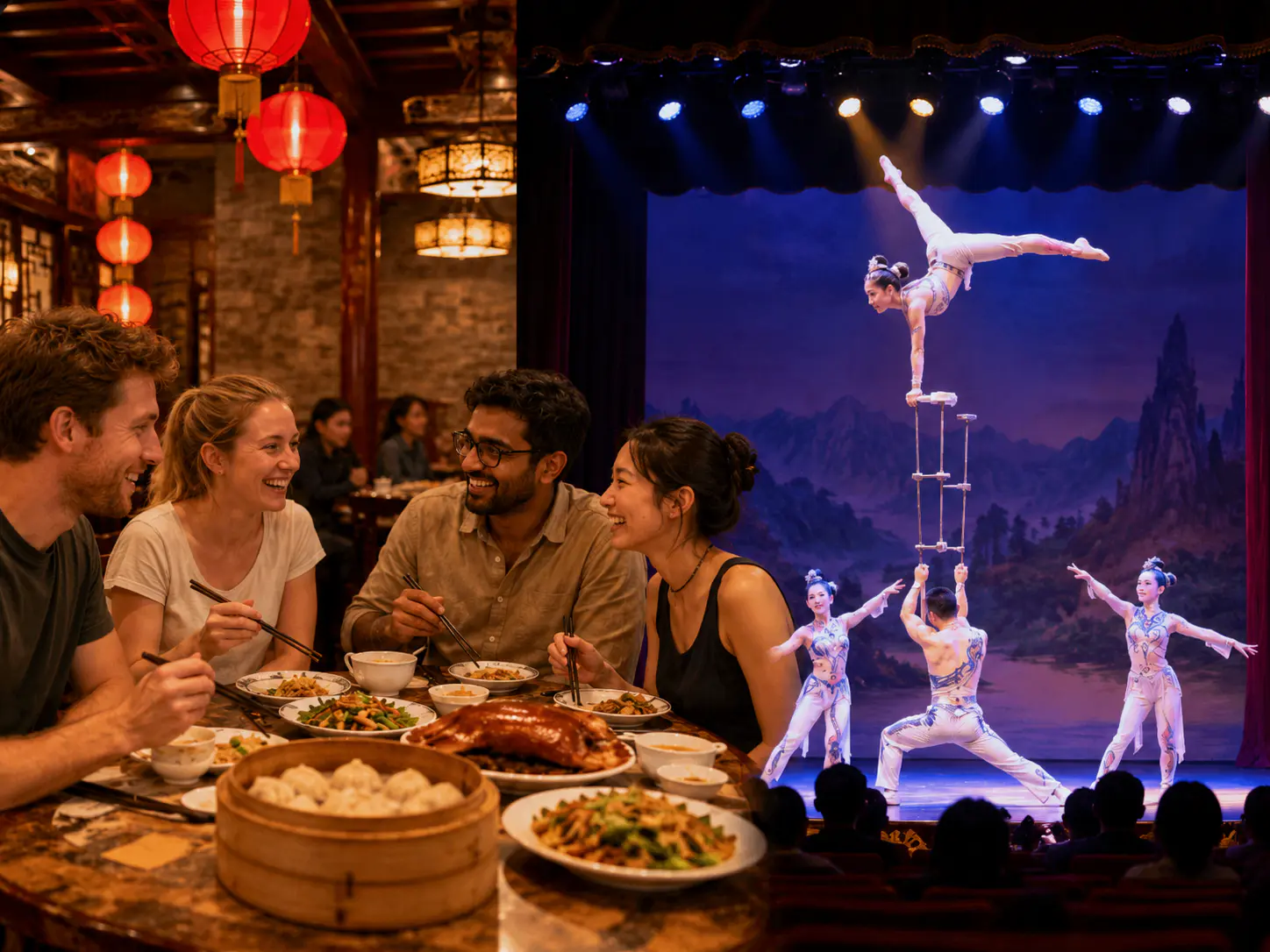 Beijing dinner and evening show route.