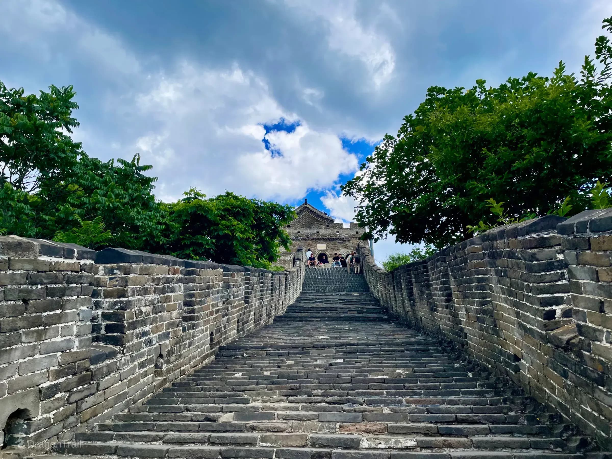 Steep stone stairs approaching Mutianyu Tower 1 Dajiaolou