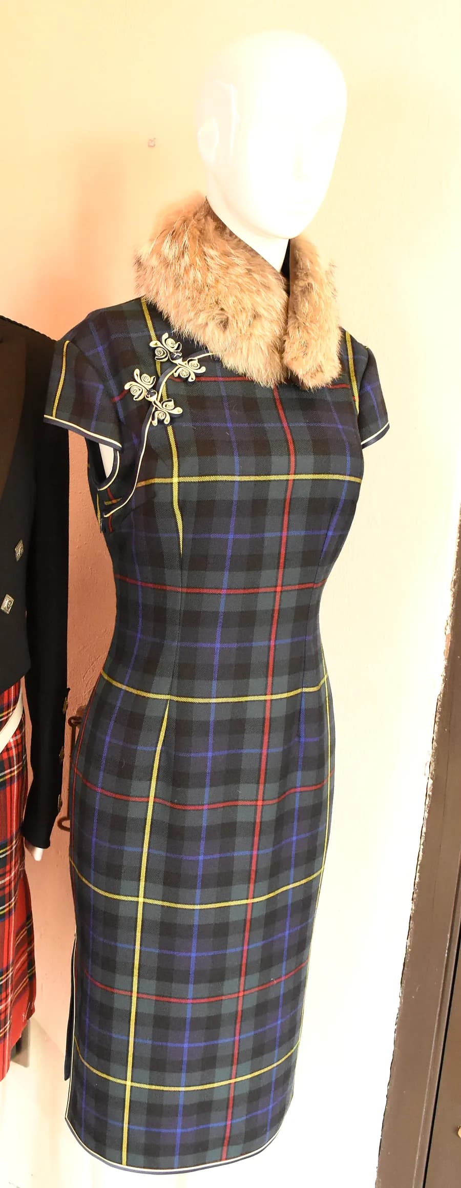 Contemporary cheongsam made from tartan fabric in Hong Kong