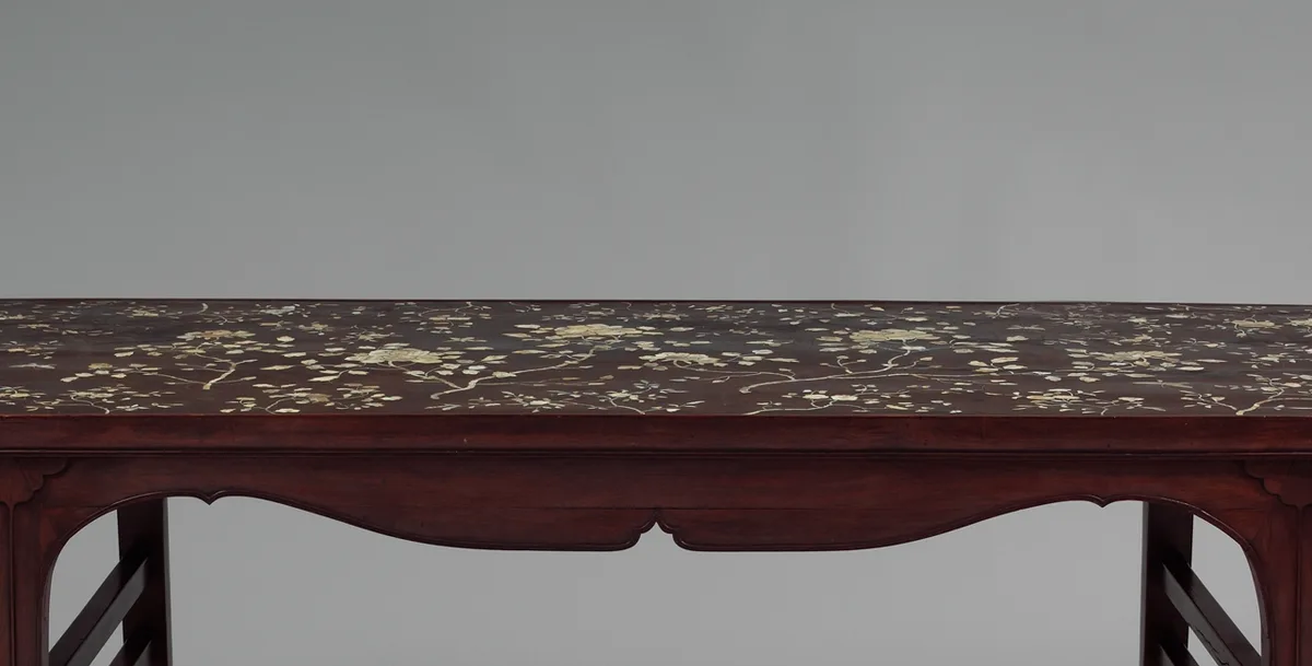 Detail cropped from the late-Ming Table with Flowering Sprays showing black lacquer and mother-of-pearl