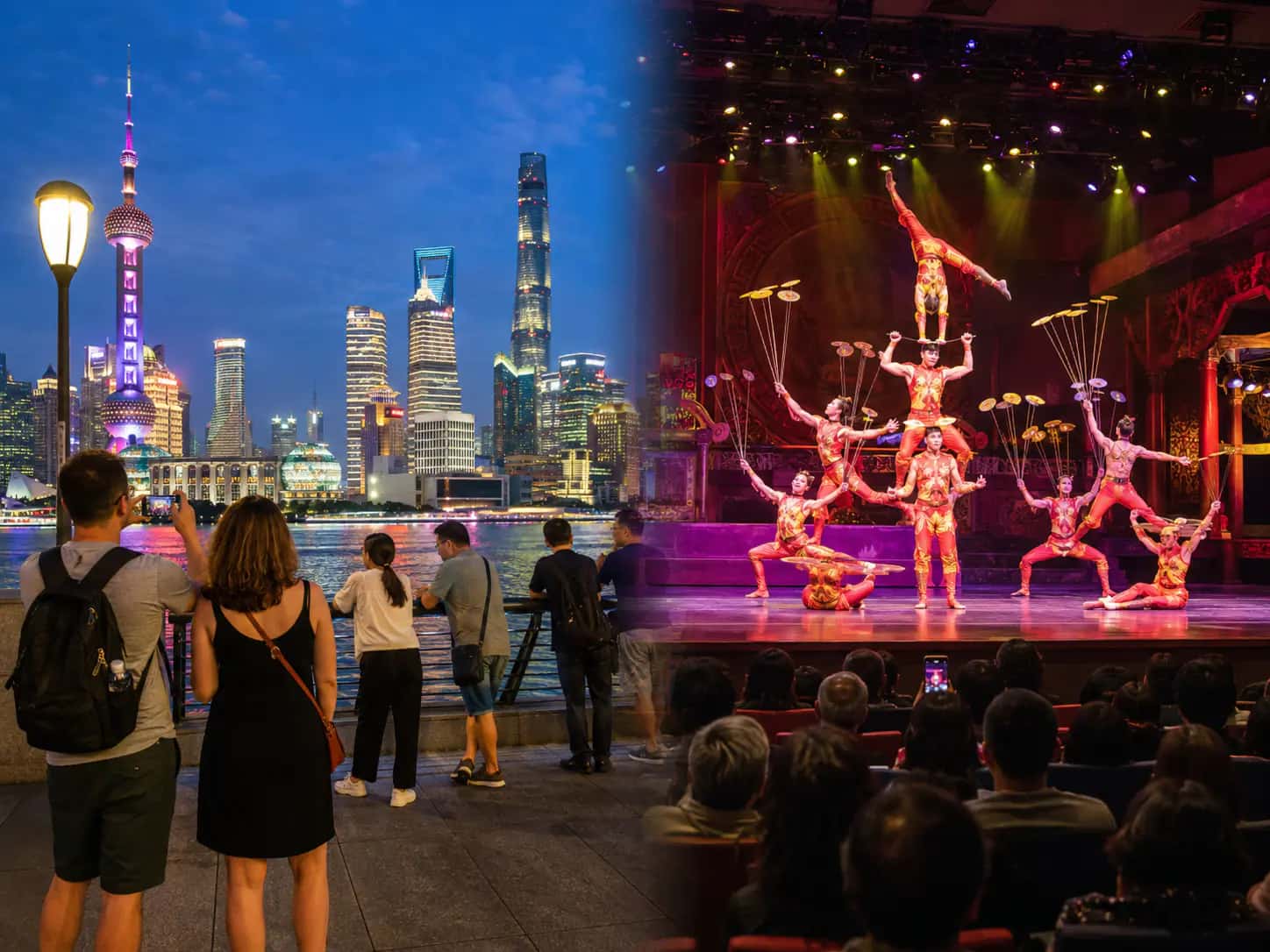 Shanghai Bund and Lujiazui night route with ERA acrobatic show private transfer.