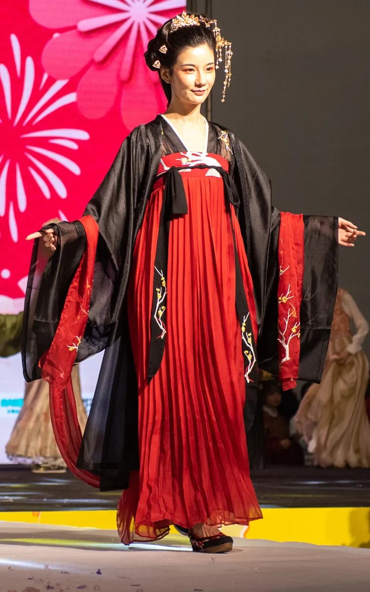 Woman wearing modern qixiong ruqun Hanfu in Beijing