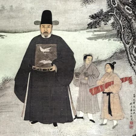 Late-15th-century portrait of Ming official Jiang Shunfu wearing formal robes and a rank badge