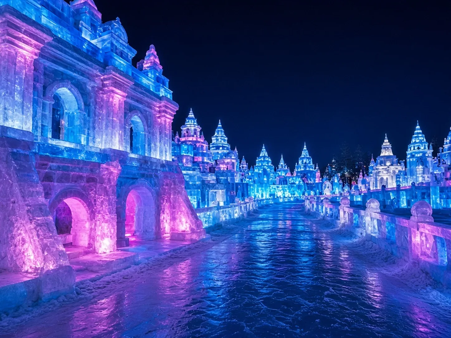 Ice and Snow World illuminated sculptures