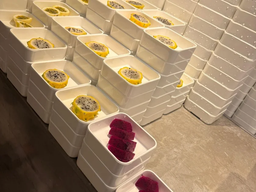 Prepared fruit bowls at a Beijing 24-hour spa buffet, from Gina’s GetYourGuide review.