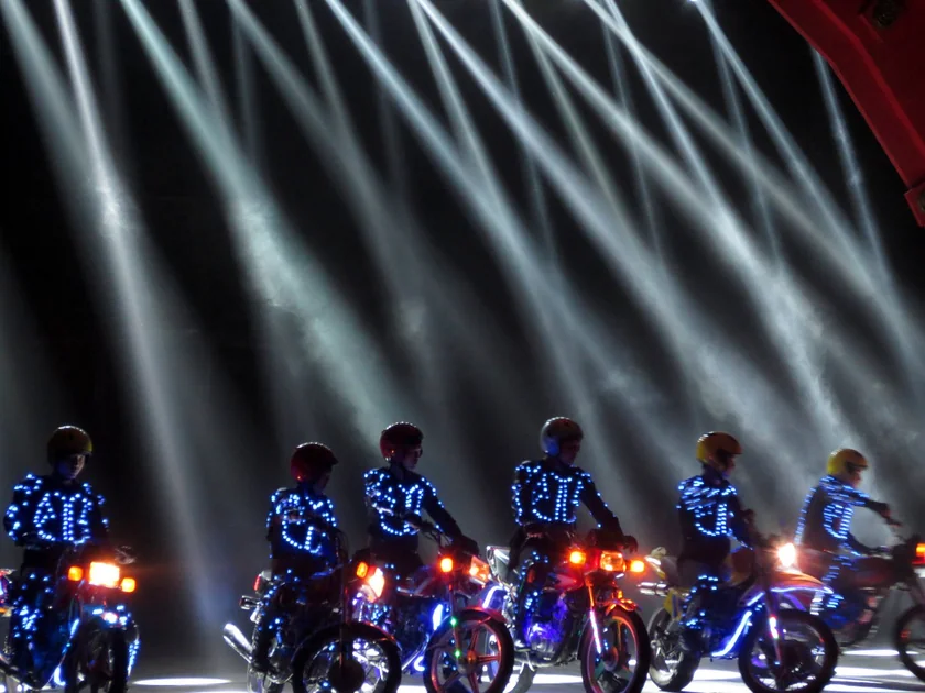 Audience view of the Legend of Kung Fu acrobatics performance at Beijing Red Theatre.