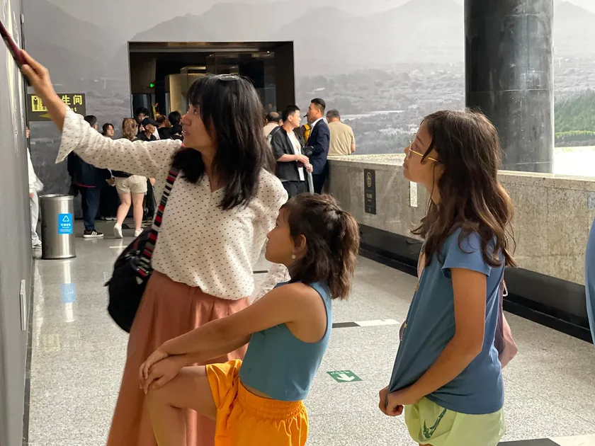 Family visiting the Terracotta Warriors on a private tour from Xi'an.