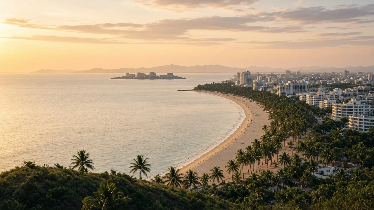 Sanya Bucht Küstenlinie zur goldenen Stunde
