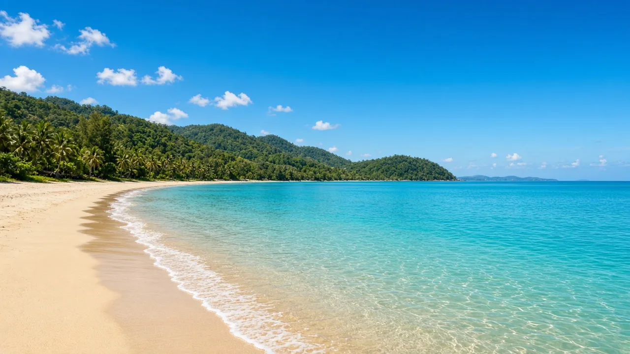 Clear water and resort shoreline at Yalong Bay, Sanya