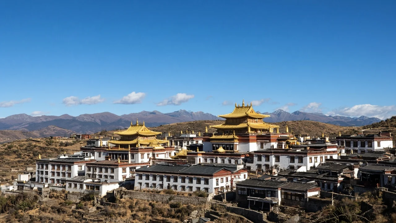 Songzanlin Monastery golden roofs under a highland sky, Shangri-La