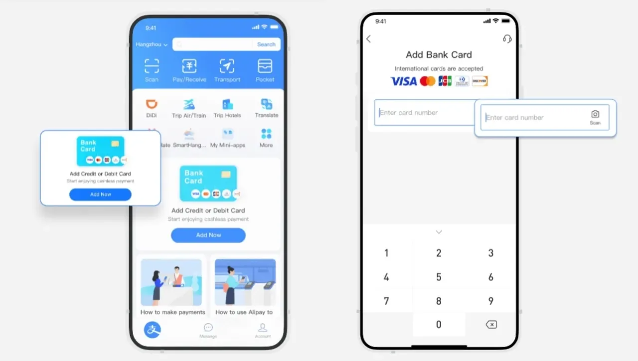 Alipay Scan button used to scan a merchant QR code