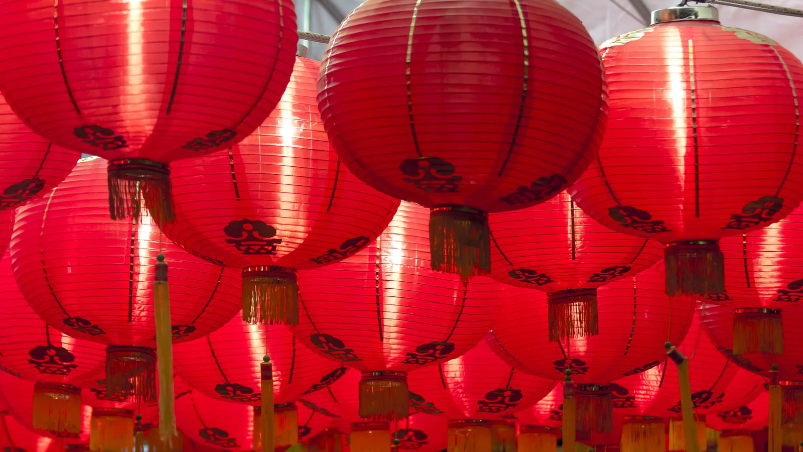 Red Chinese lanterns used for New Year and festival decoration