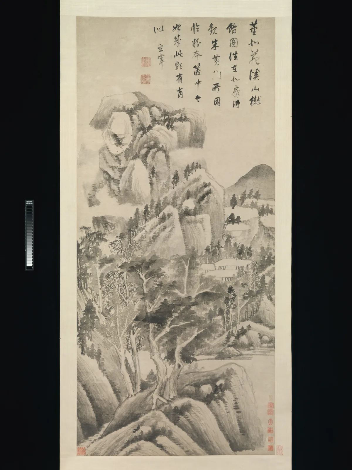 Ming dynasty ink landscape by Dong Qichang with mountains and streams