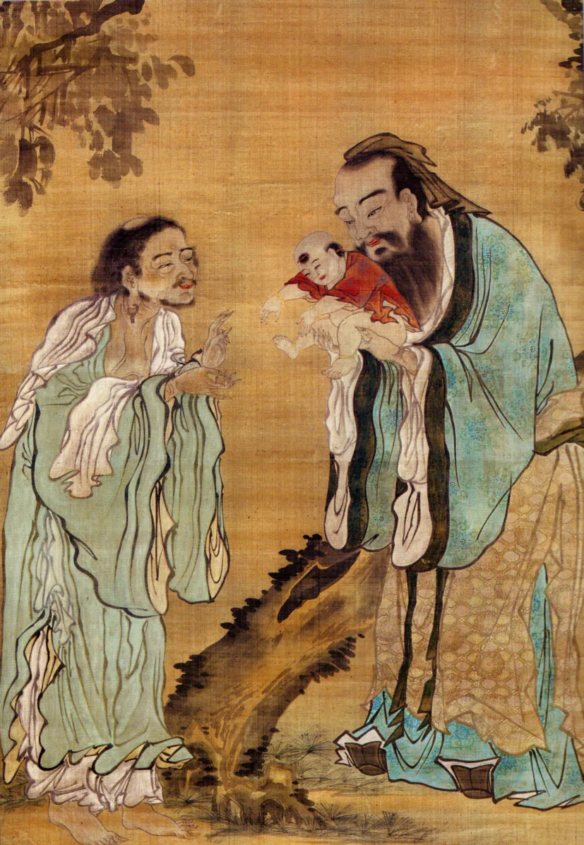 Historical painting of the Three Teachings: Confucius, Laozi and the Buddha