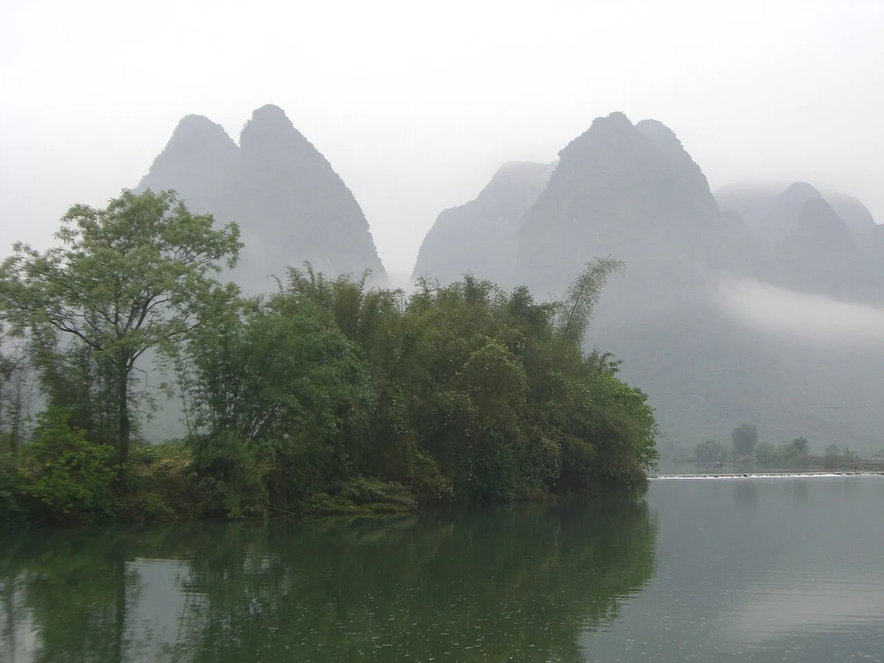 Karst mountains and river landscape near Yangshuo