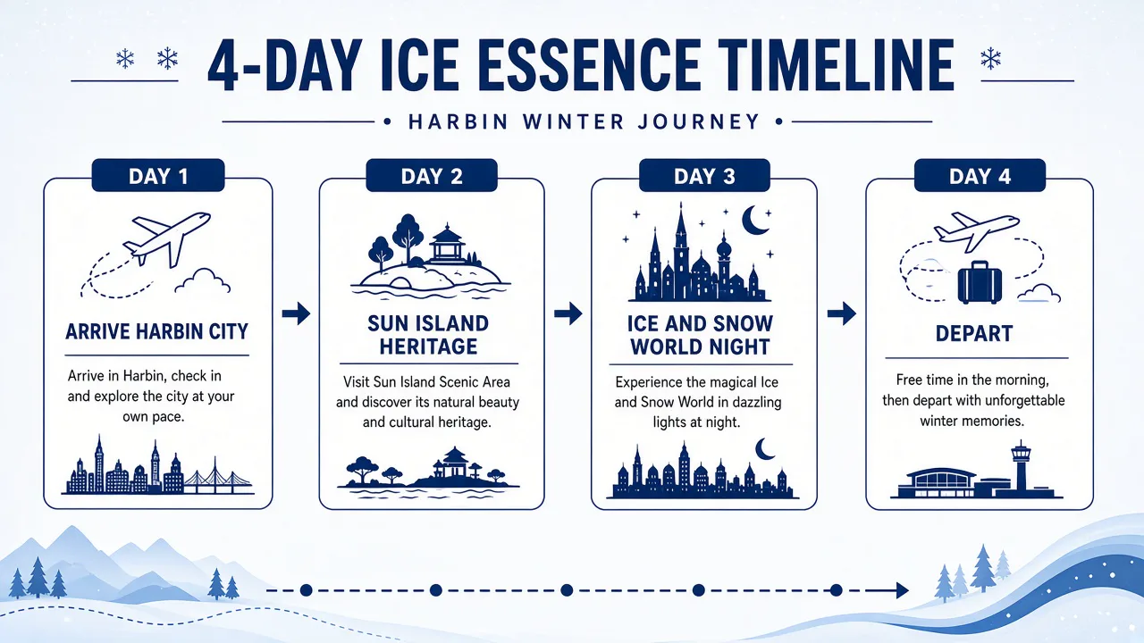 4-day Harbin Ice Essence route from arrival through an Ice and Snow World evening to departure