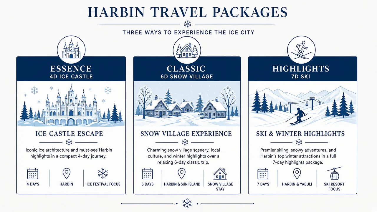 Three Harbin winter shapes: Ice Essence, Classic Harbin Winter, and Winter Highlights