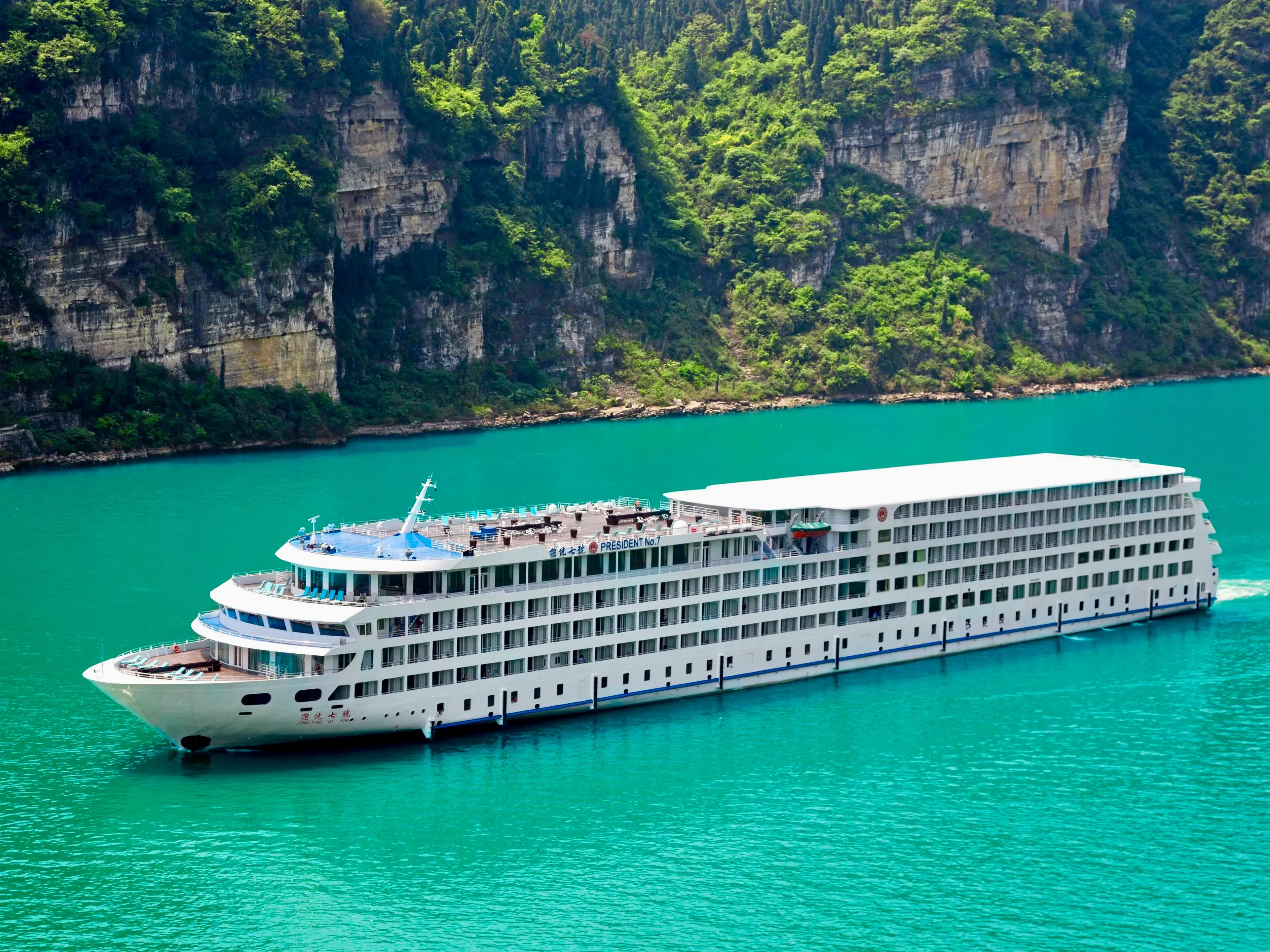 Yangtze River cruise ship sailing through the Three Gorges