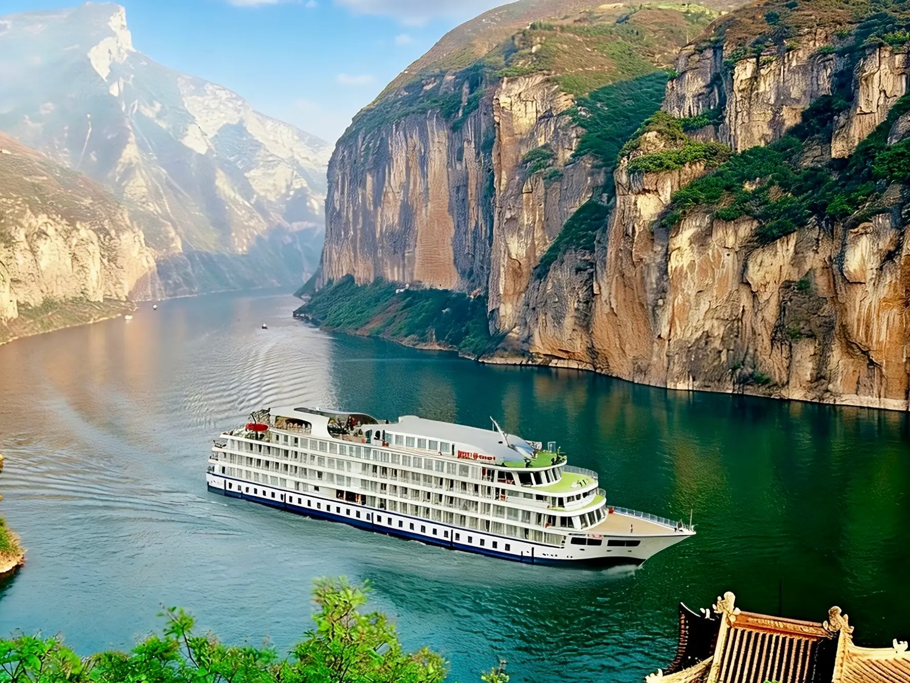 Yangtze River cruise ship sailing through the Three Gorges